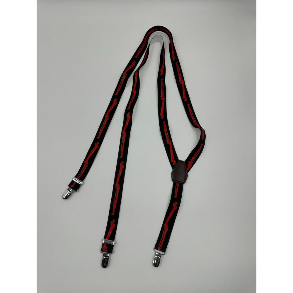 Suspenders with Y Back Configuration Red Bone Pattern Adjustable Metal Clips NWT